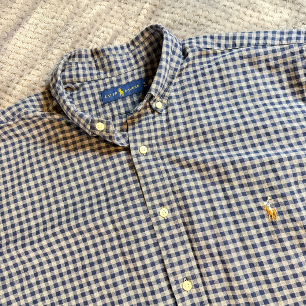 Ralph Lauren Mens XLT Blue Gingham Plaid Button Down Shirt Long Sleeve Tall